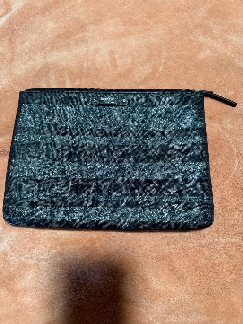 kate spade Black Glitter Stripe Toiletry Pouch